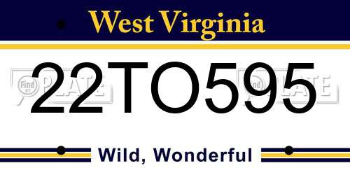 22TO595 West Virginia License Plate