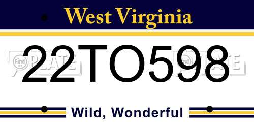 22TO598 West Virginia License Plate