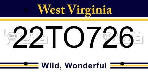 22TO726 West Virginia License Plate