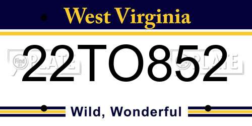 22TO852 West Virginia License Plate