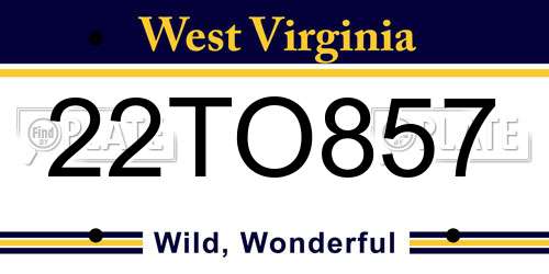 22TO857 West Virginia License Plate