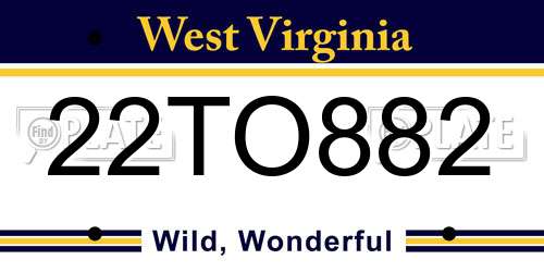 22TO882 West Virginia License Plate