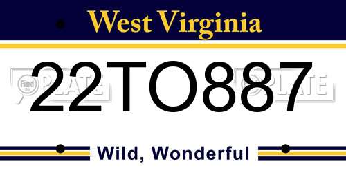 22TO887 West Virginia License Plate