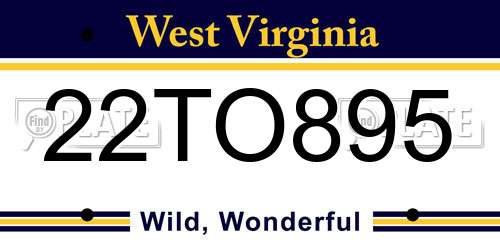 22TO895 West Virginia License Plate