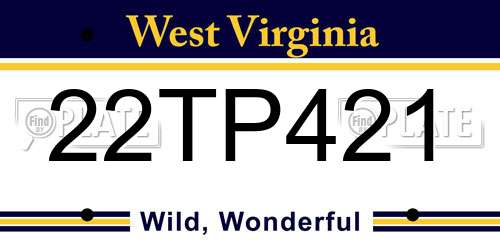 22TP421 West Virginia License Plate