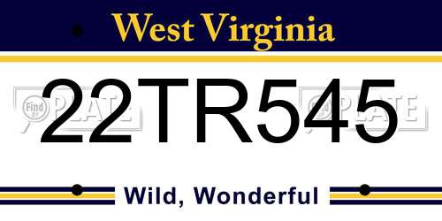 22TR545 West Virginia License Plate