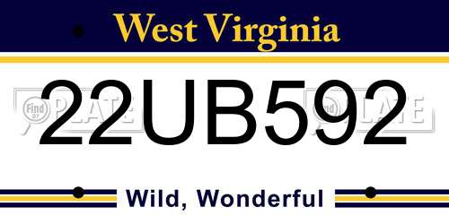 22UB592 West Virginia License Plate
