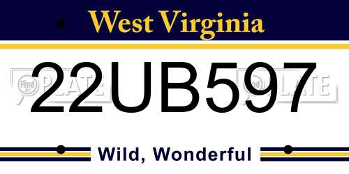 22UB597 West Virginia License Plate