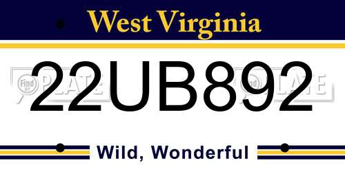 22UB892 West Virginia License Plate