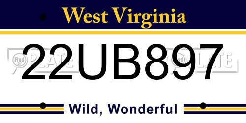 22UB897 West Virginia License Plate
