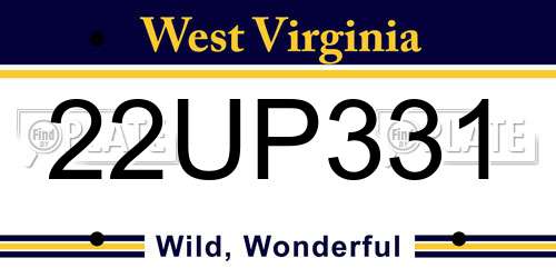 22UP331 West Virginia License Plate