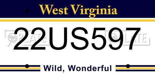 22US597 West Virginia License Plate