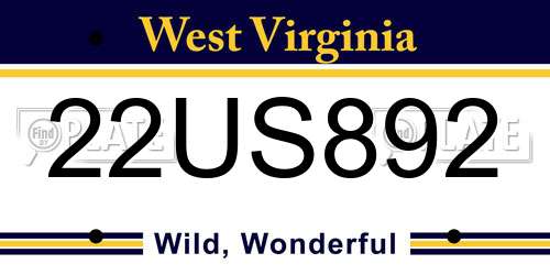 22US892 West Virginia License Plate
