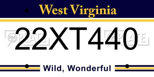 22XT440 West Virginia License Plate