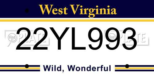 22YL993 West Virginia License Plate