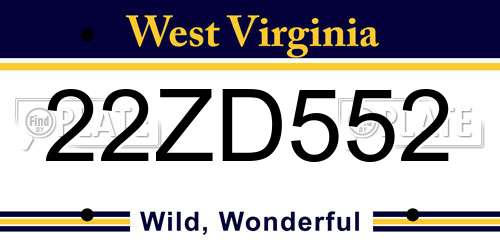 22ZD552 West Virginia License Plate