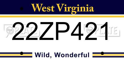 22ZP421 West Virginia License Plate