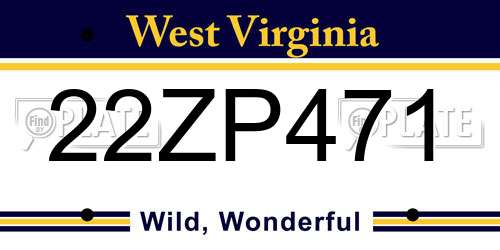 22ZP471 West Virginia License Plate