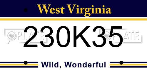 230K35 West Virginia License Plate