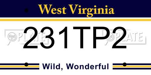 231TP2 West Virginia License Plate