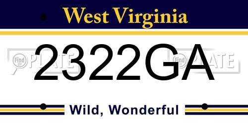 2322GA West Virginia License Plate