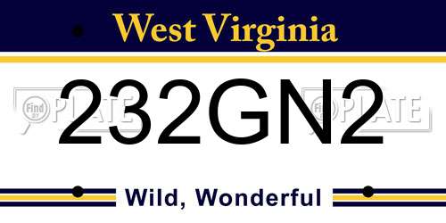 232GN2 West Virginia License Plate
