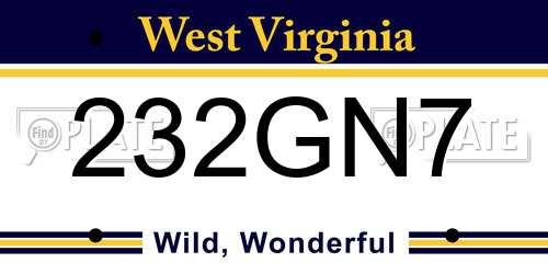 232GN7 West Virginia License Plate