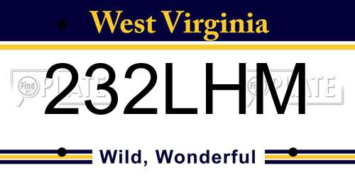 232LHM West Virginia License Plate