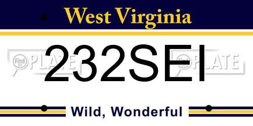 232SEI West Virginia License Plate