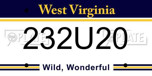 232U20 West Virginia License Plate