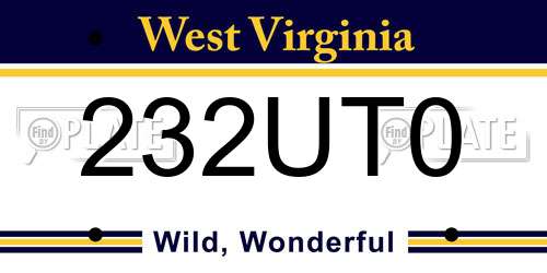 232UT0 West Virginia License Plate