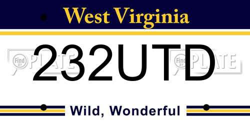 232UTD West Virginia License Plate