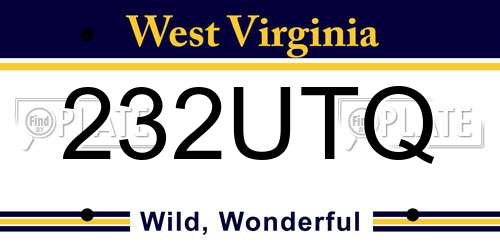 232UTQ West Virginia License Plate