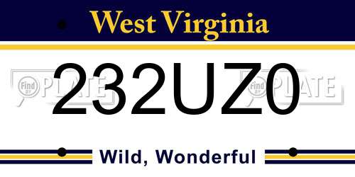 232UZ0 West Virginia License Plate