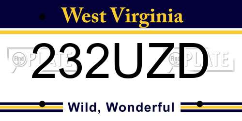 232UZD West Virginia License Plate
