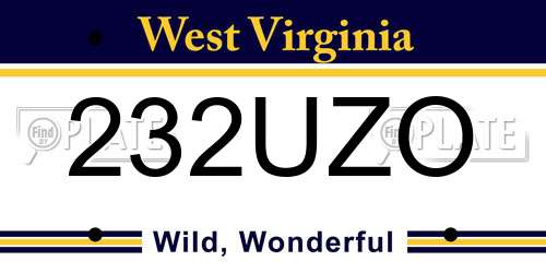 232UZO West Virginia License Plate