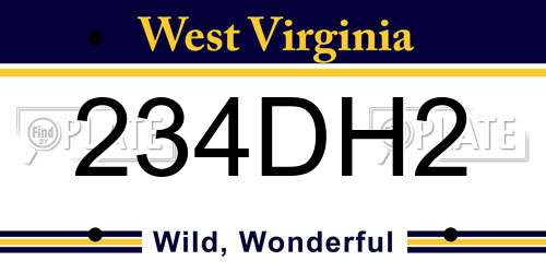 234DH2 West Virginia License Plate