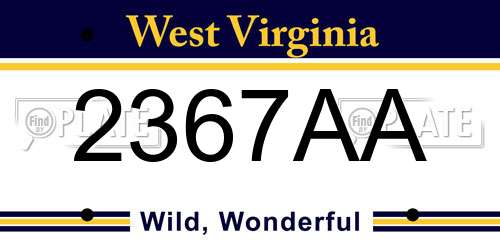 2367AA West Virginia License Plate