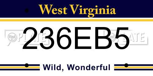 236EB5 West Virginia License Plate