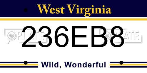 236EB8 West Virginia License Plate