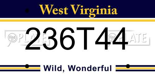 236T44 West Virginia License Plate
