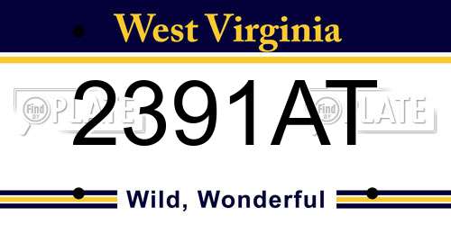 2391AT West Virginia License Plate