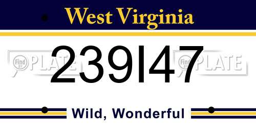 239I47 West Virginia License Plate