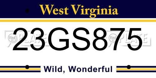 23GS875 West Virginia License Plate