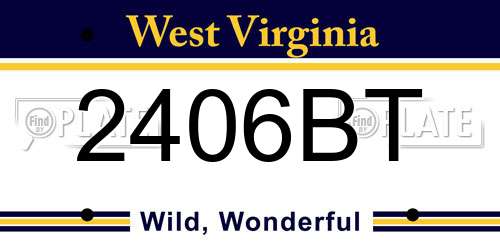 2406BT West Virginia License Plate