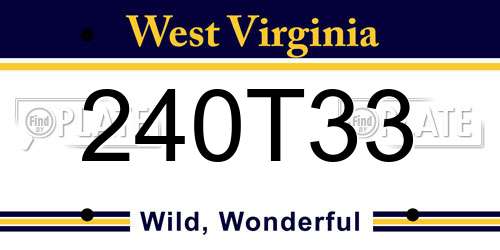240T33 West Virginia License Plate