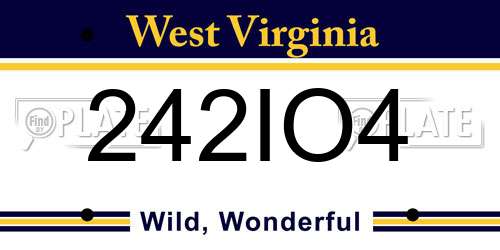 242IO4 West Virginia License Plate