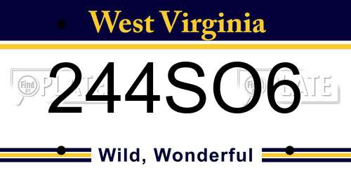 244SO6 West Virginia License Plate