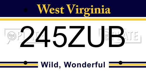 245ZUB West Virginia License Plate