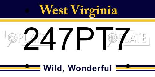 247PT7 West Virginia License Plate